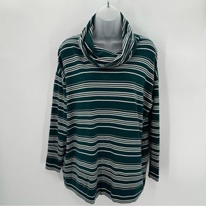 GARNET HILL Top Women’s M Teal Stripe Cowl NeckTunic Long Sleeve Tencel Knit
